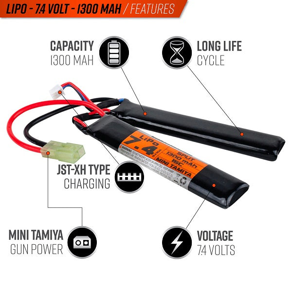 Batería Valken Energy LiPo 7.4V 1300mAh 15/30C Split Airsoft