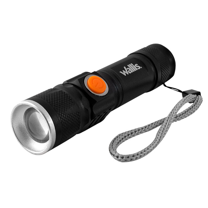 Linterna de luz LED ultra brillante, USB recargable con zoom, negro