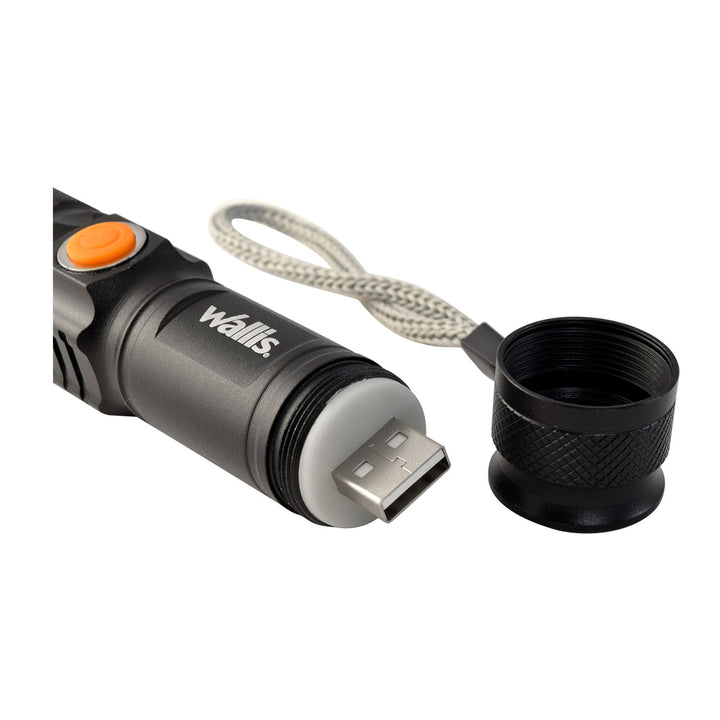 Linterna de luz LED ultra brillante, USB recargable con zoom, negro