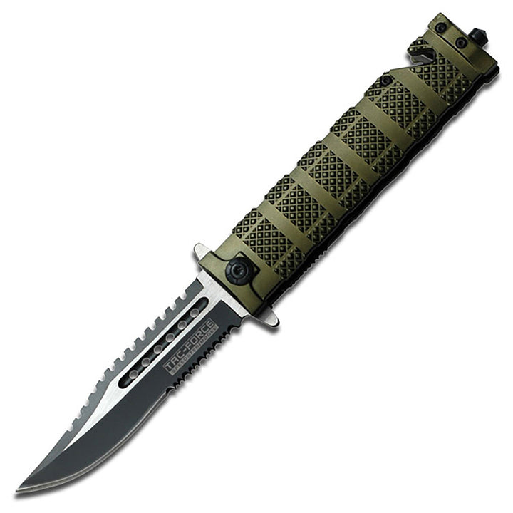 NAVAJA Tac-Force 5" CLOSED GREEN ALUMINUM HANDLE WITH DIAMOND CUT PATTERN