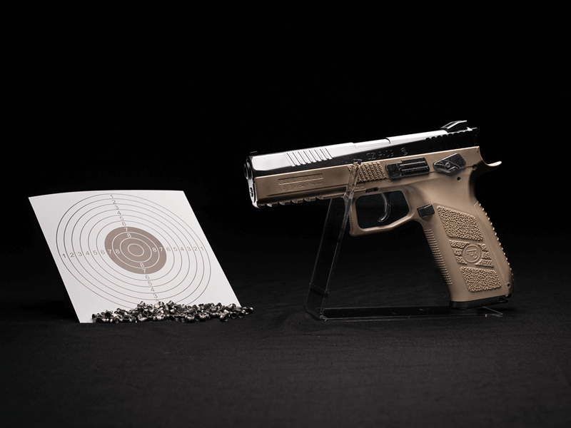 Pistola CO2 CZ P-09 Bitono FDE 492 fps cal 4.5mm retroceso ASG DIABOLOS Y MUNICIONES