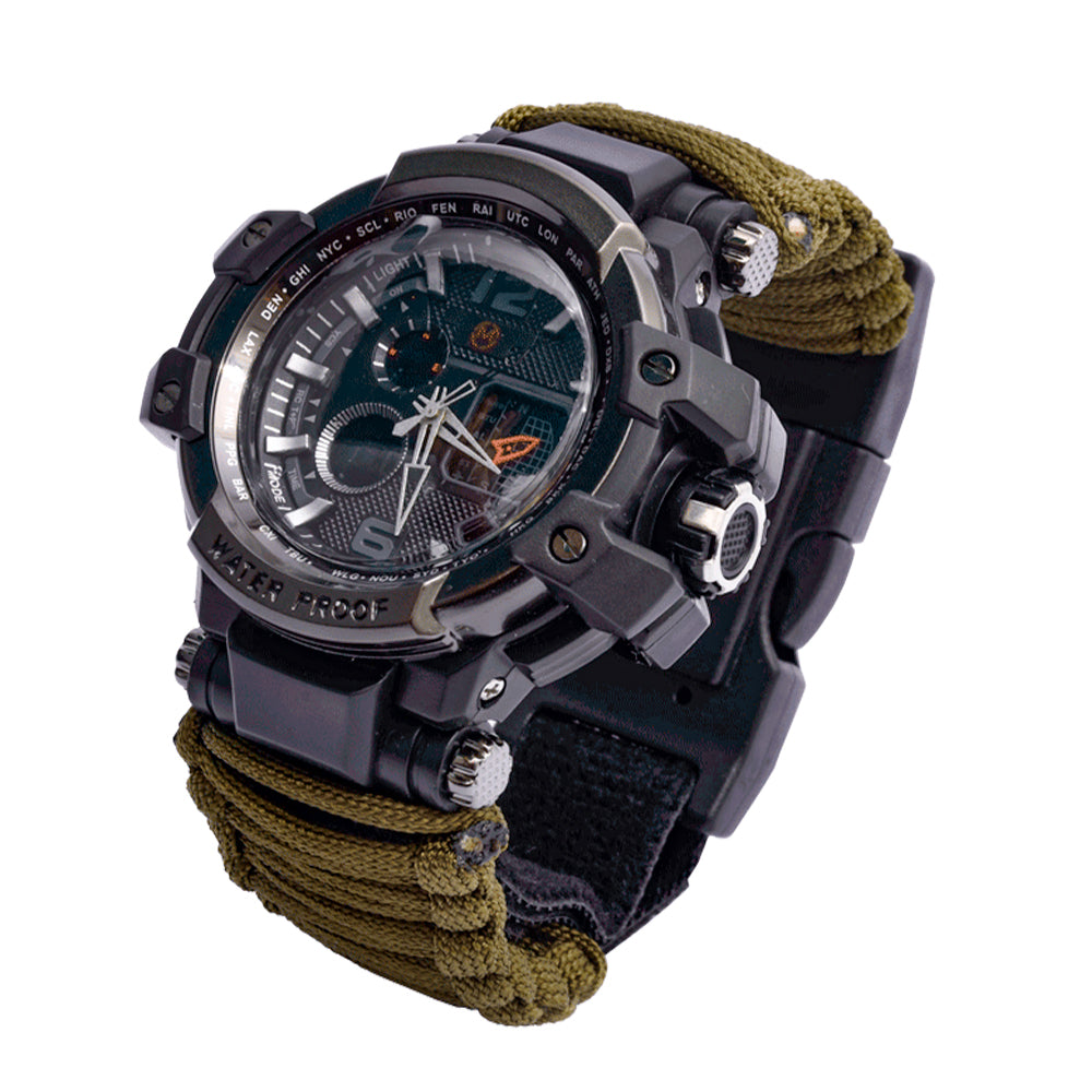 Reloj Paracord de supervivencia Verde MIlitar LCD