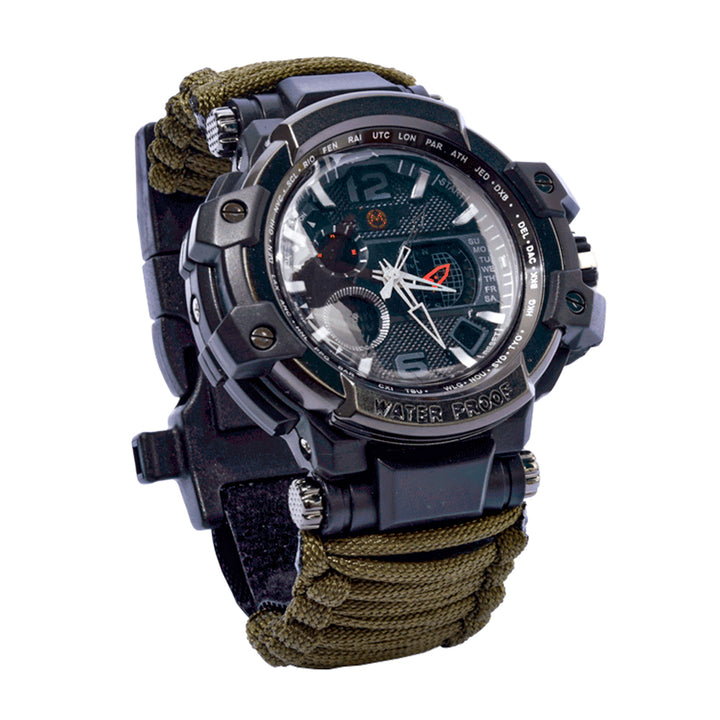 Reloj Paracord de supervivencia Verde MIlitar LCD