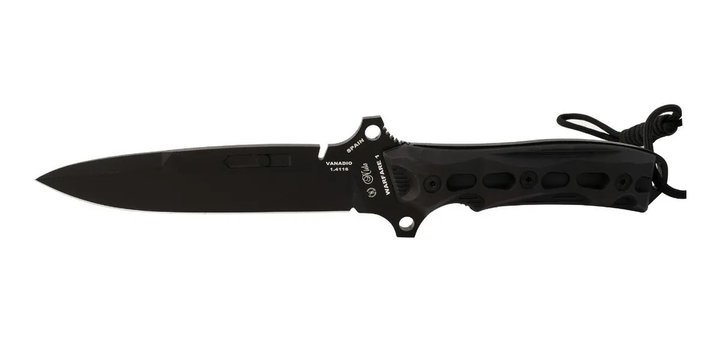 Cuchillo warfare FORPHRENE hoja lisa negra 16 CM CON funda de piel MIGUEL NIETO