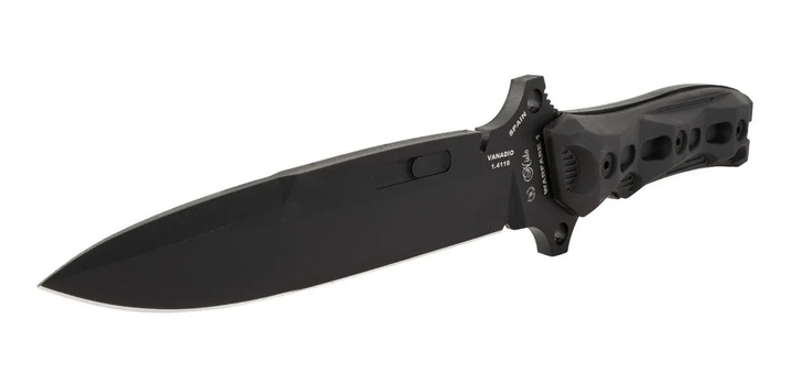 Cuchillo warfare FORPHRENE hoja lisa negra 16 CM CON funda de piel MIGUEL NIETO