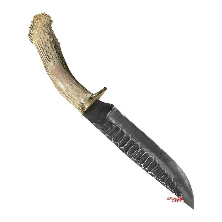 CUCHILLO AJE chef PARRILLERO CAZADOR 7" CUERNO DE VENADO Acabado SEMIPIEDRA con Funda de cuero