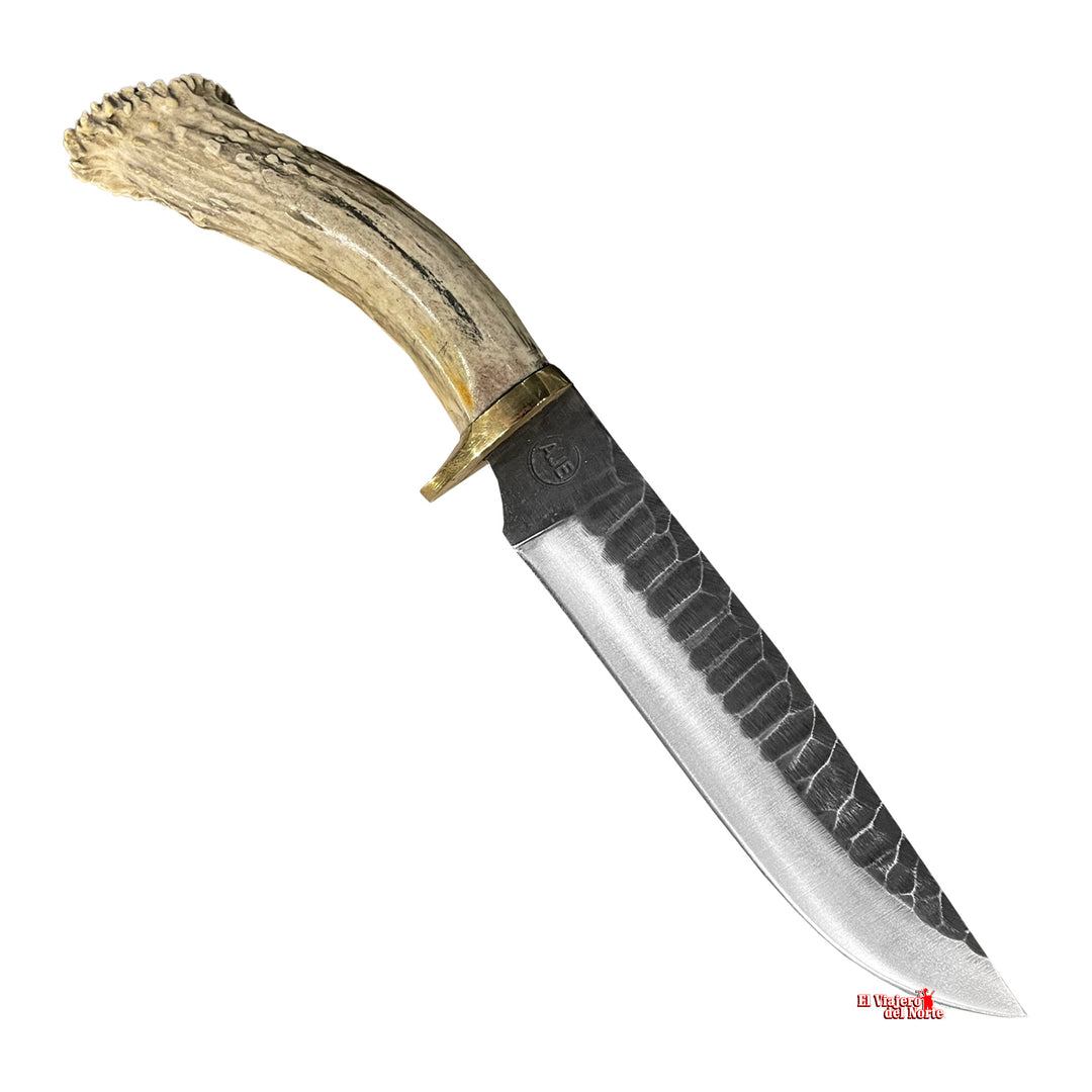 CUCHILLO AJE chef PARRILLERO CAZADOR 7" CUERNO DE VENADO Acabado SEMIPIEDRA con Funda de cuero