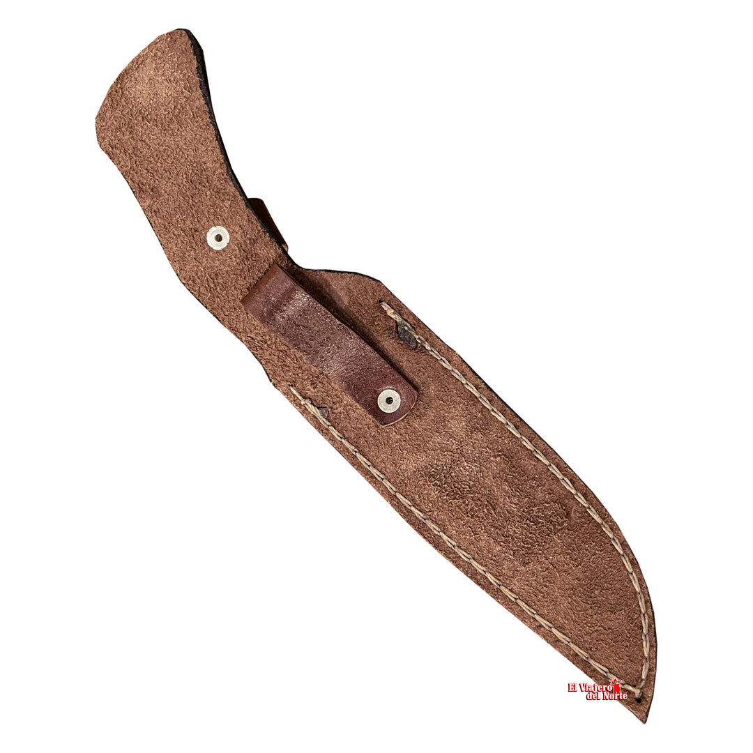 CUCHILLO AJE chef PARRILLERO CAZADOR 7" CUERNO DE VENADO Acabado SEMIPIEDRA con Funda de cuero